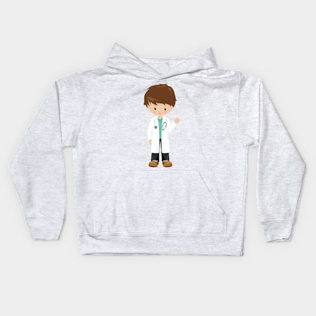 Doctor, Lab Coat, Medicine, Cute Boy, Brown Hair Kids Hoodie by Jelena Dunčević